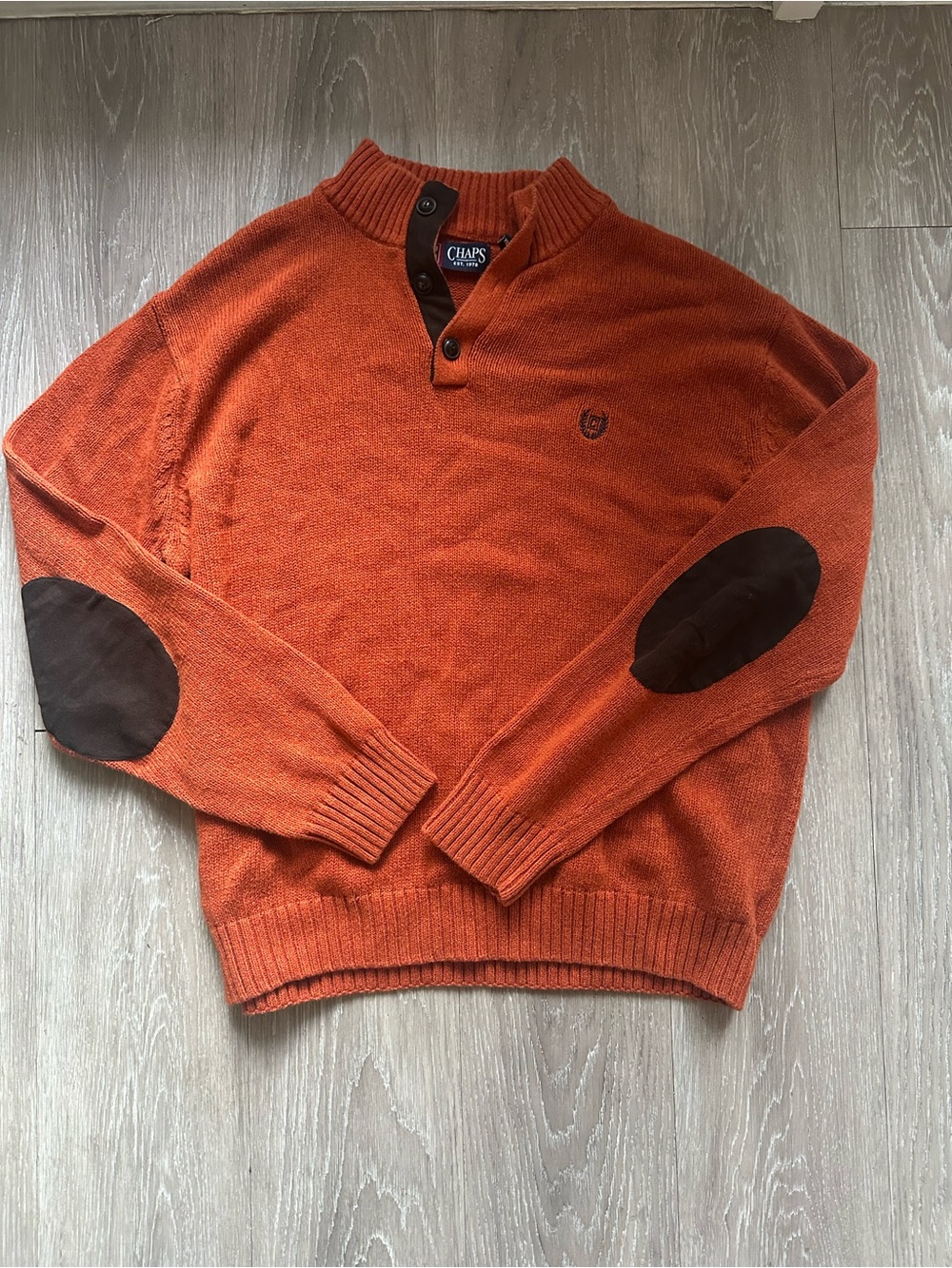 Chaps Men's Orange Elbow-Patch Knit Sweater